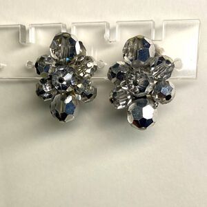 Earrings – Vintage 1950s Signed Sherman Silver Crystal Cluster Clip-Ons
